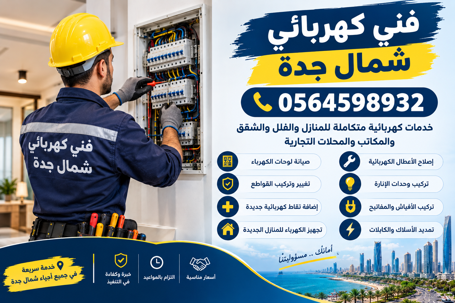 فني كهربائي شمال جدة